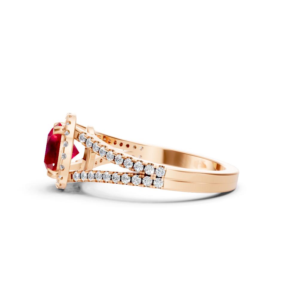 Ruby Round Halo Ring with Diamond Pavé Split Band