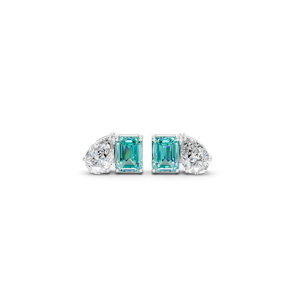 Paraiba Tourmaline Diamond Toi et Moi Stud Earrings