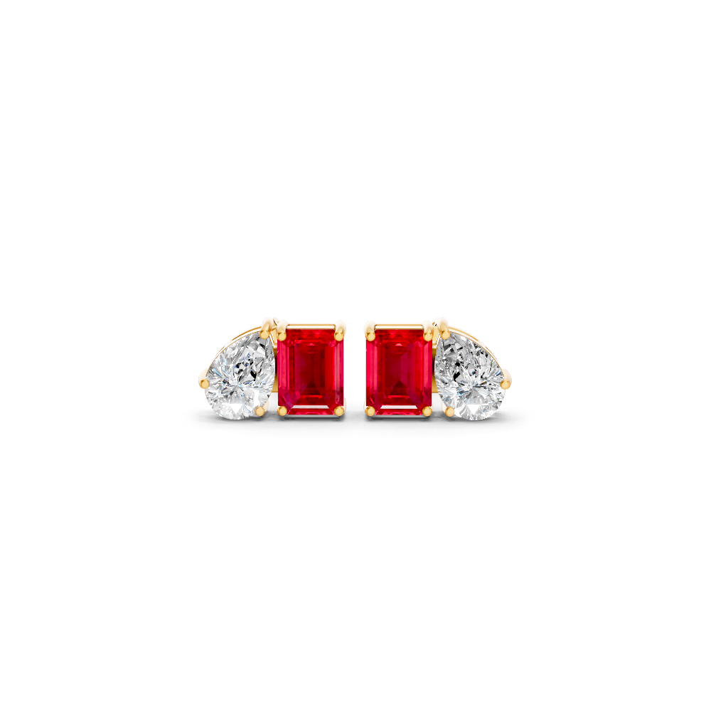 Ruby Diamond Toi et Moi Stud Earrings