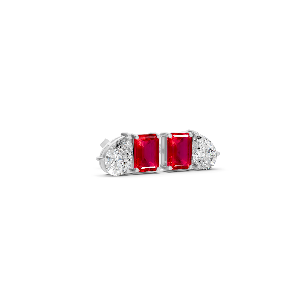Ruby Diamond Toi et Moi Stud Earrings