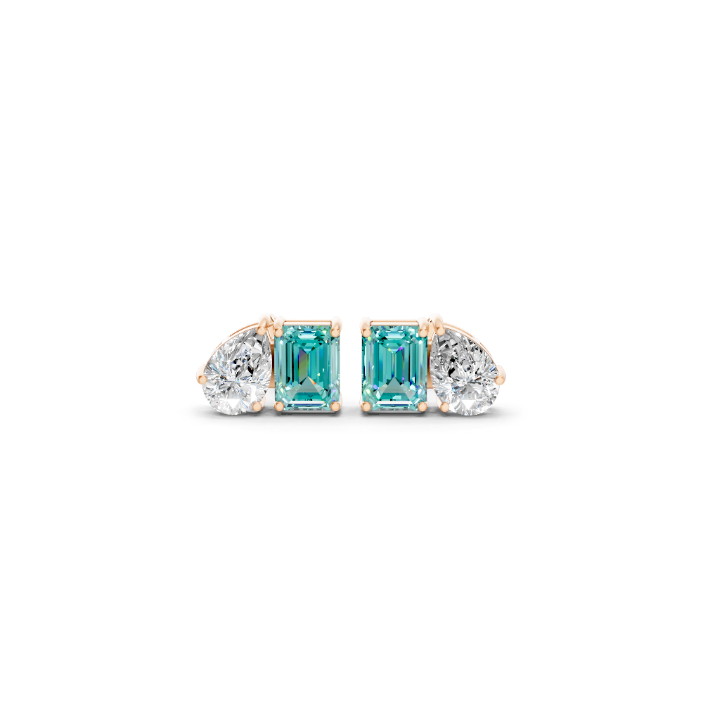 Paraiba Tourmaline Diamond Toi et Moi Stud Earrings
