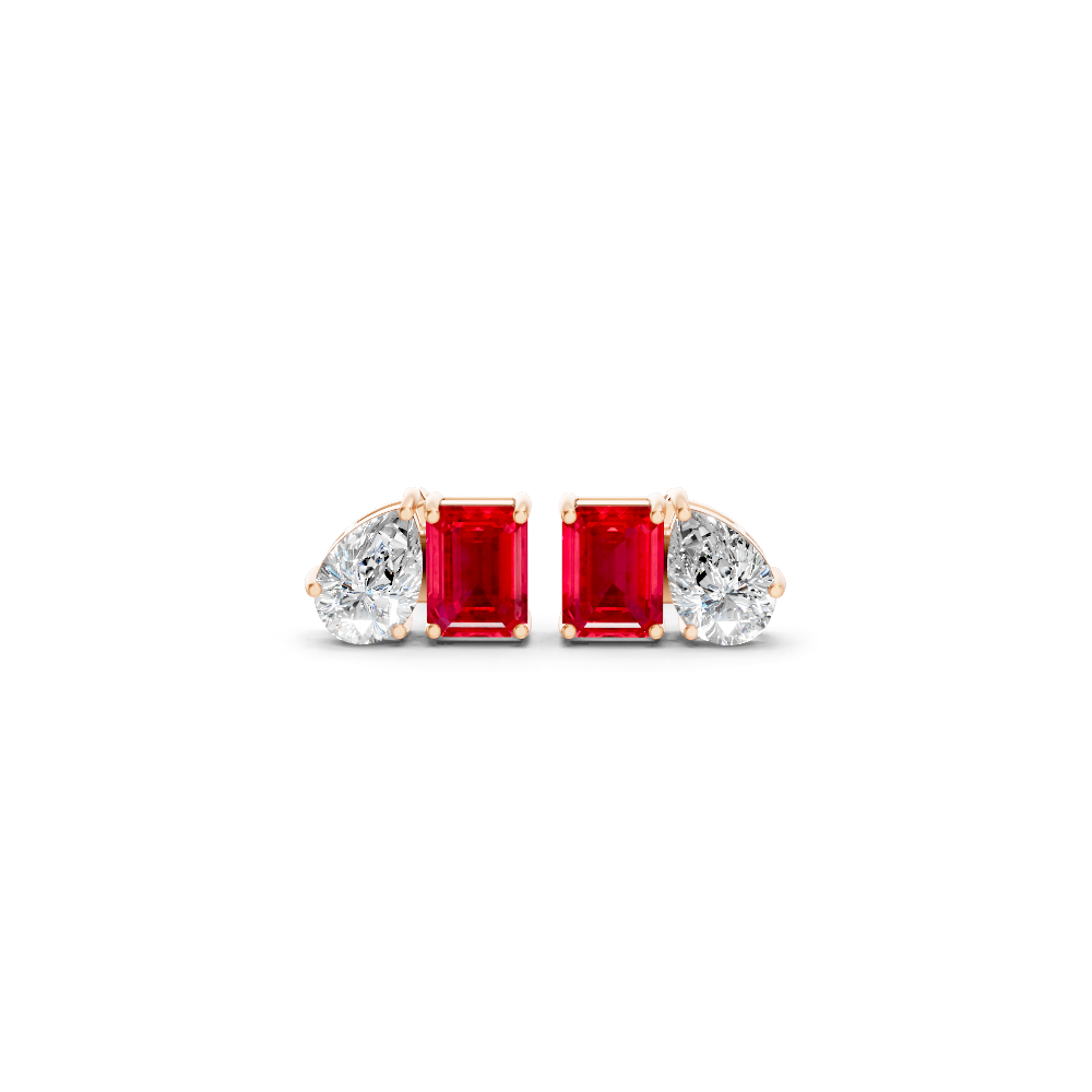 Ruby Diamond Toi et Moi Stud Earrings