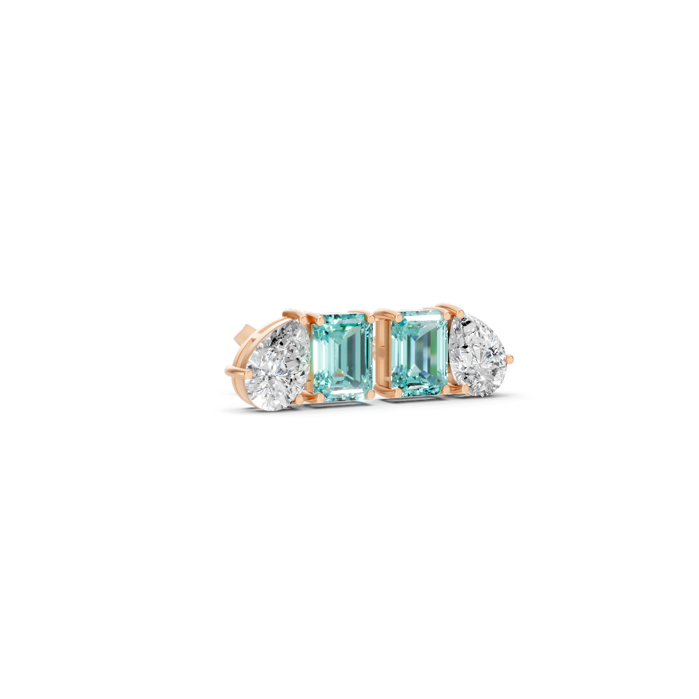 Paraiba Tourmaline Diamond Toi et Moi Stud Earrings