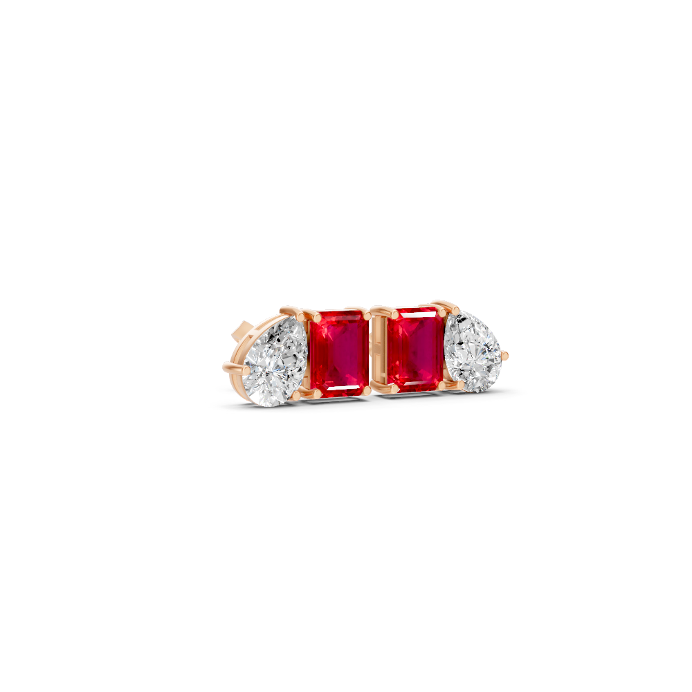 Ruby Diamond Toi et Moi Stud Earrings