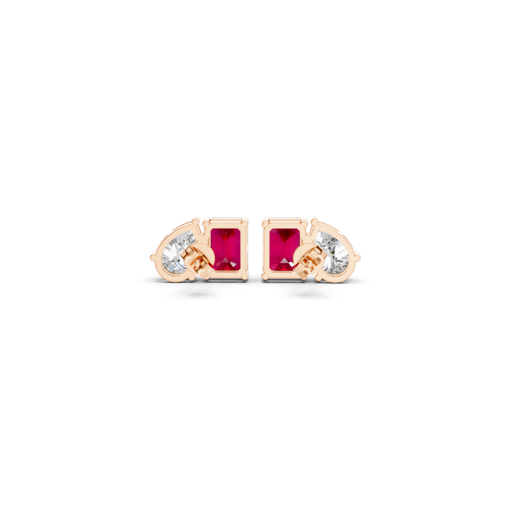 Ruby Diamond Toi et Moi Stud Earrings