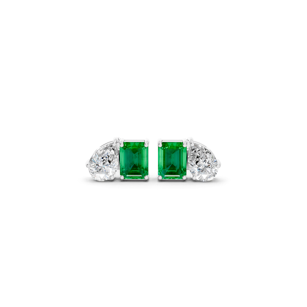 Colombian Emerald Diamond Toi et Moi Stud Earrings