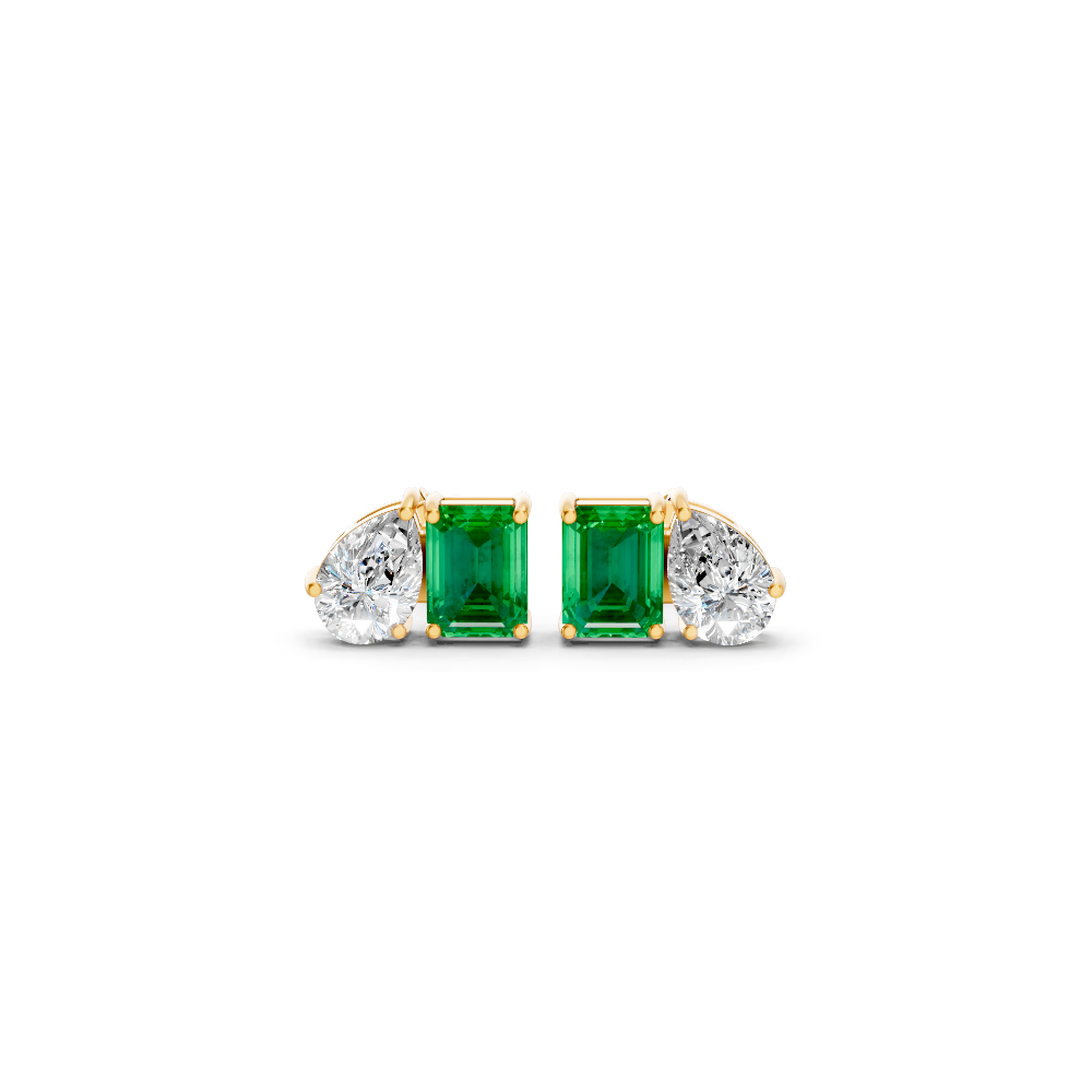 Colombian Emerald Diamond Toi et Moi Stud Earrings