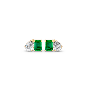 Colombian Emerald Diamond Toi et Moi Stud Earrings