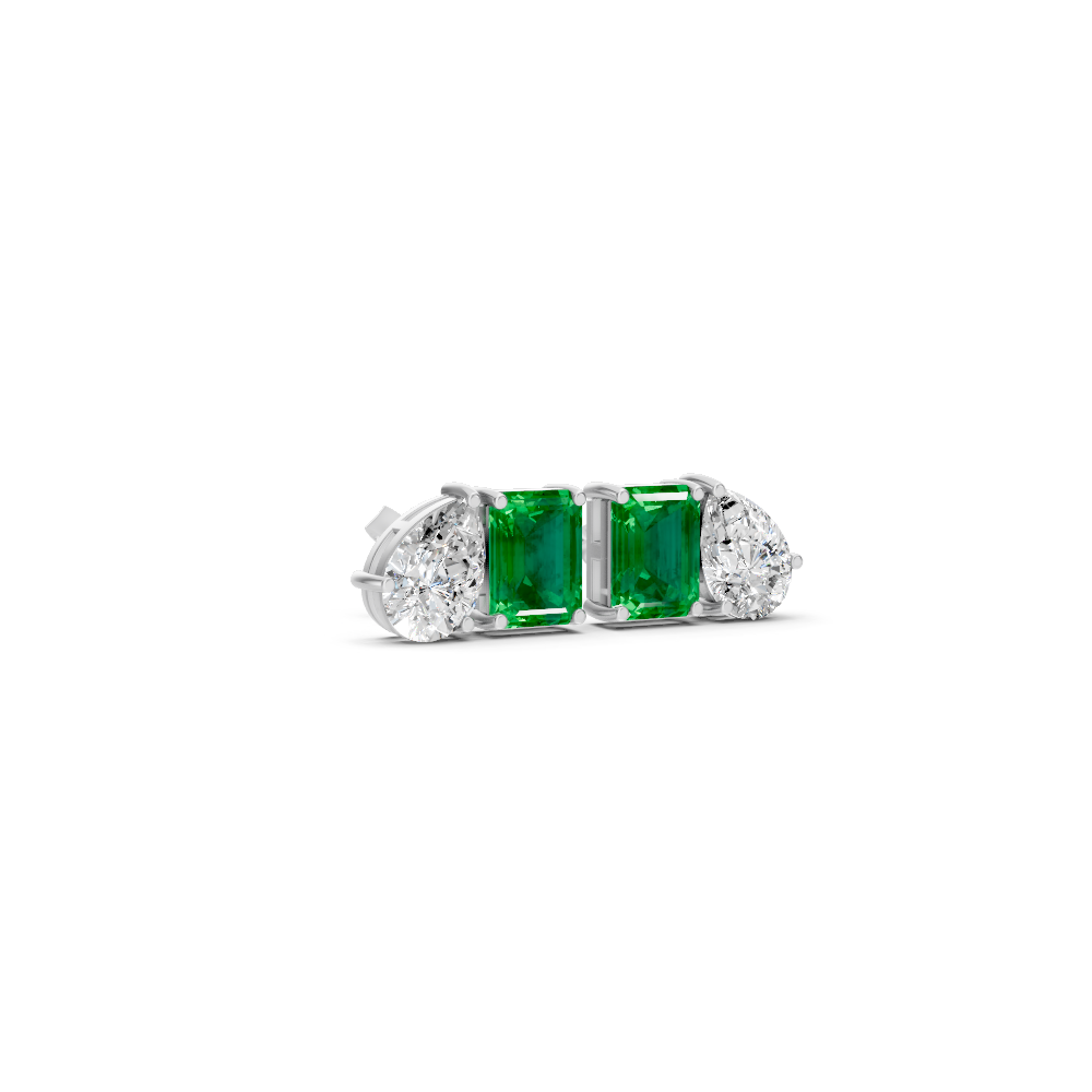 Colombian Emerald Diamond Toi et Moi Stud Earrings