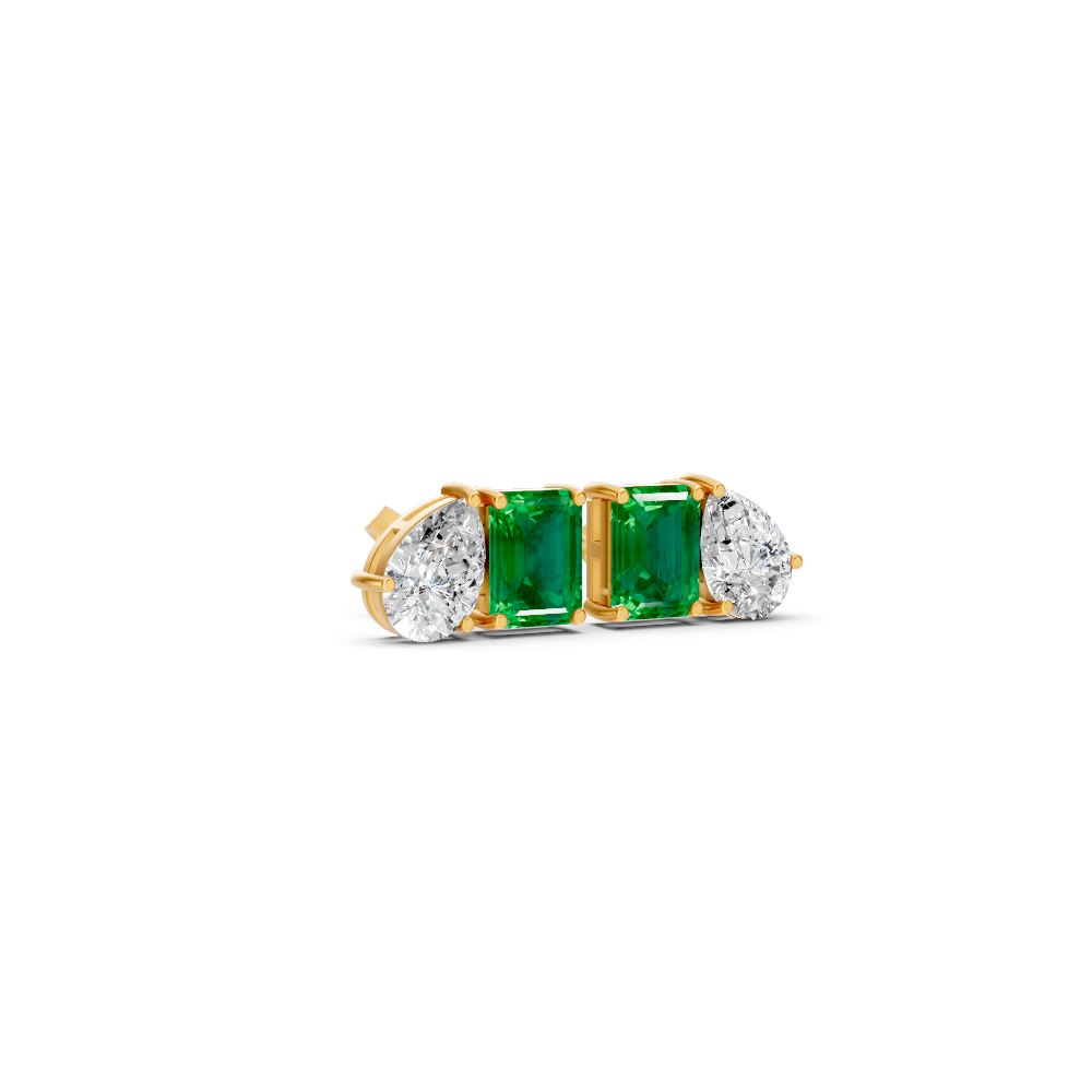 Colombian Emerald Diamond Toi et Moi Stud Earrings