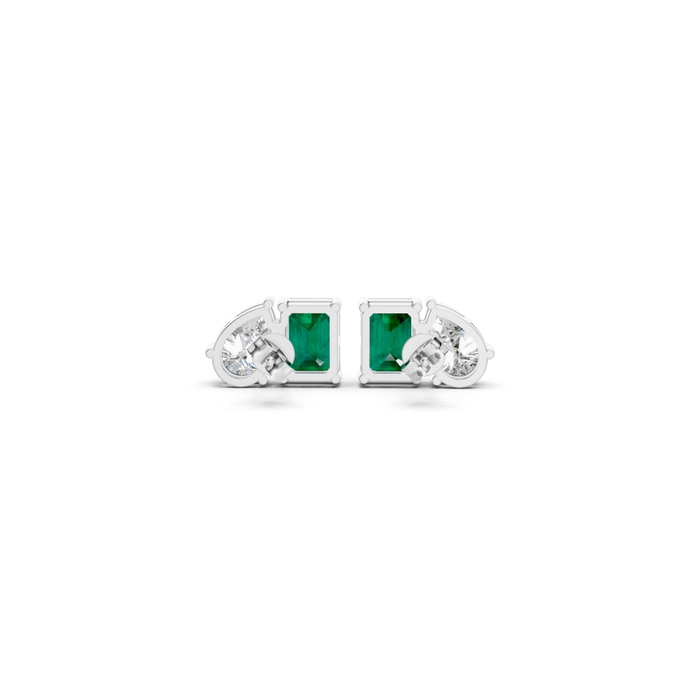 Colombian Emerald Diamond Toi et Moi Stud Earrings