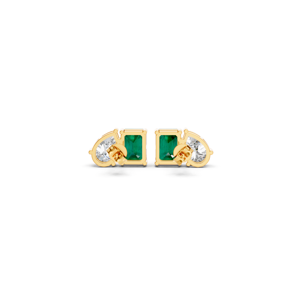 Colombian Emerald Diamond Toi et Moi Stud Earrings