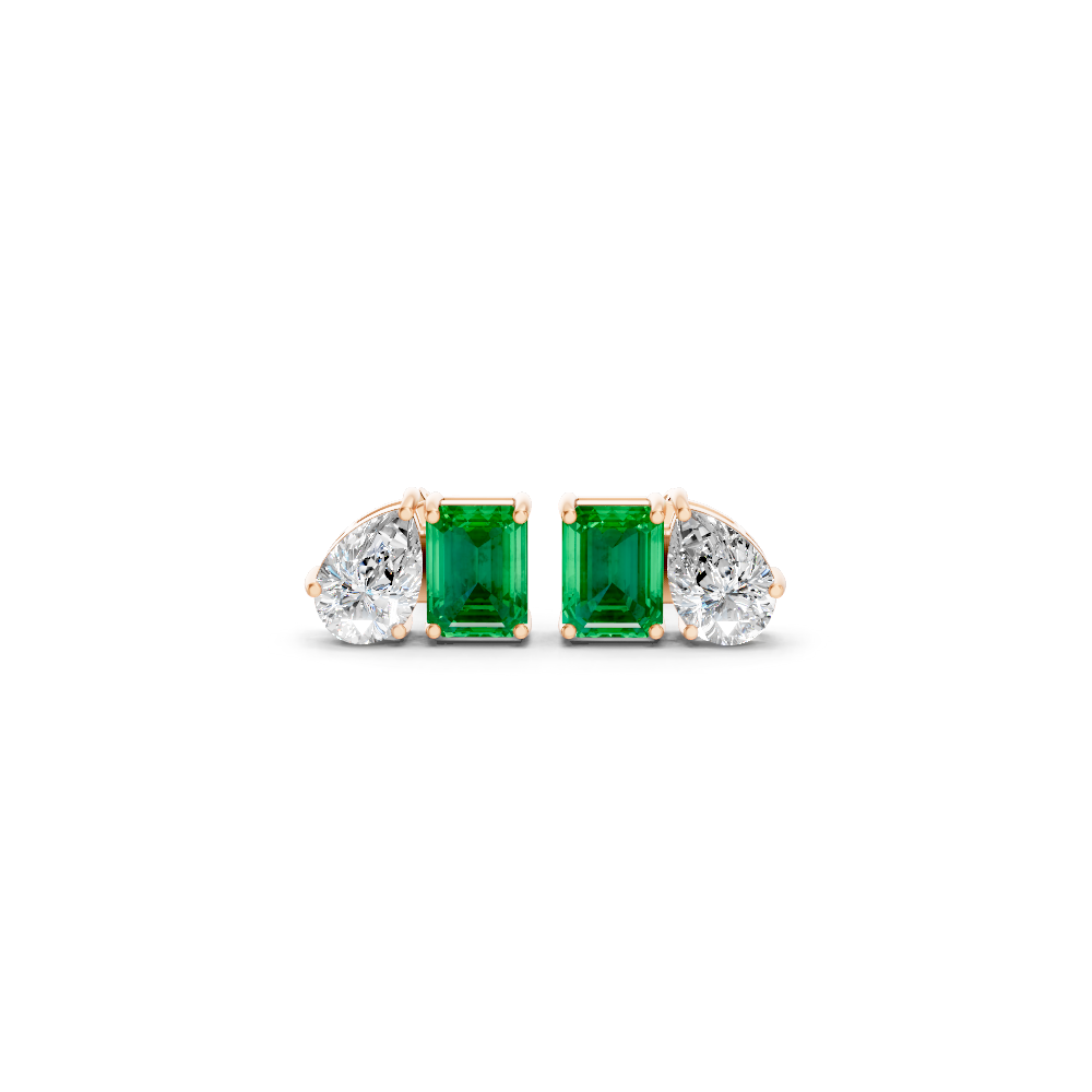 Colombian Emerald Diamond Toi et Moi Stud Earrings