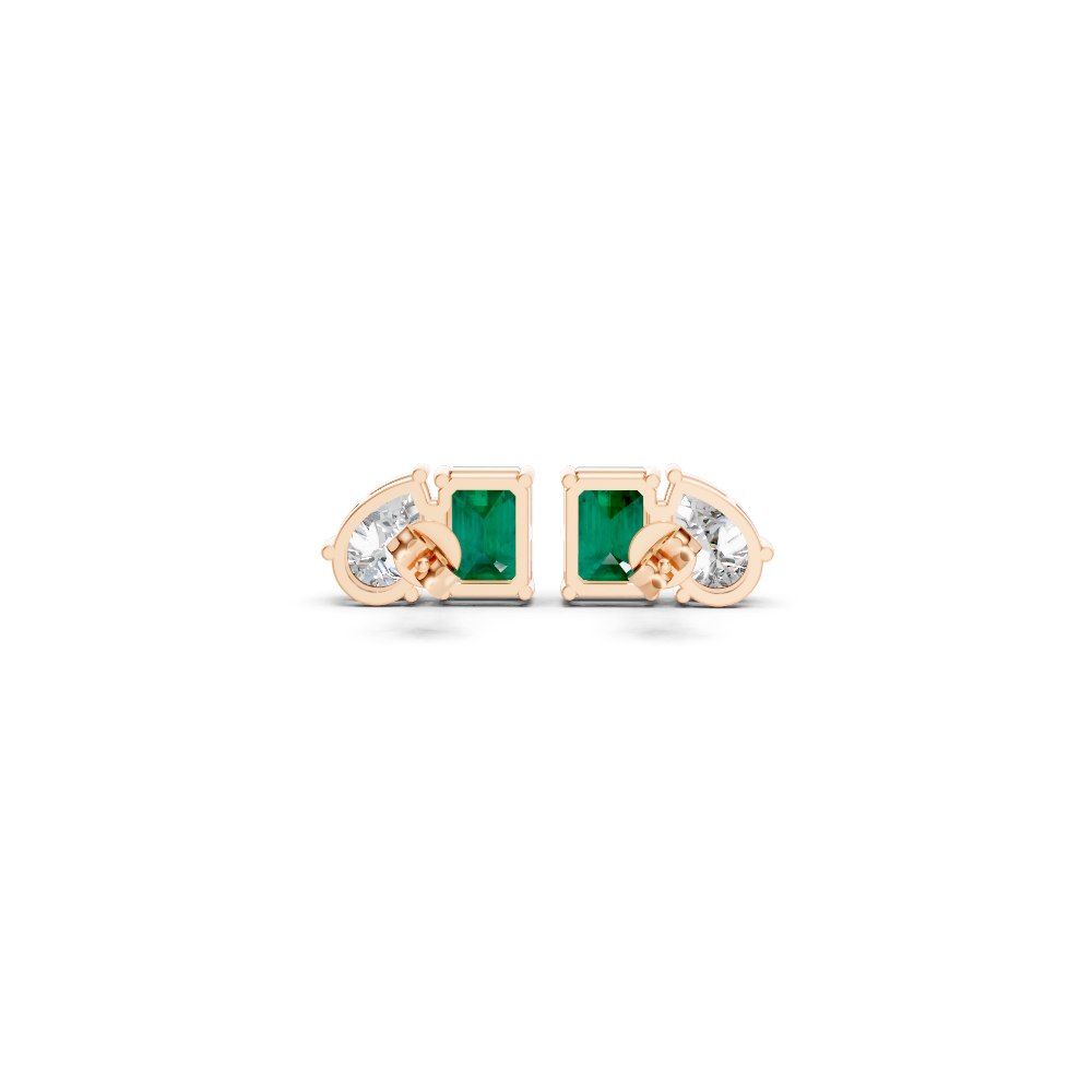 Colombian Emerald Diamond Toi et Moi Stud Earrings