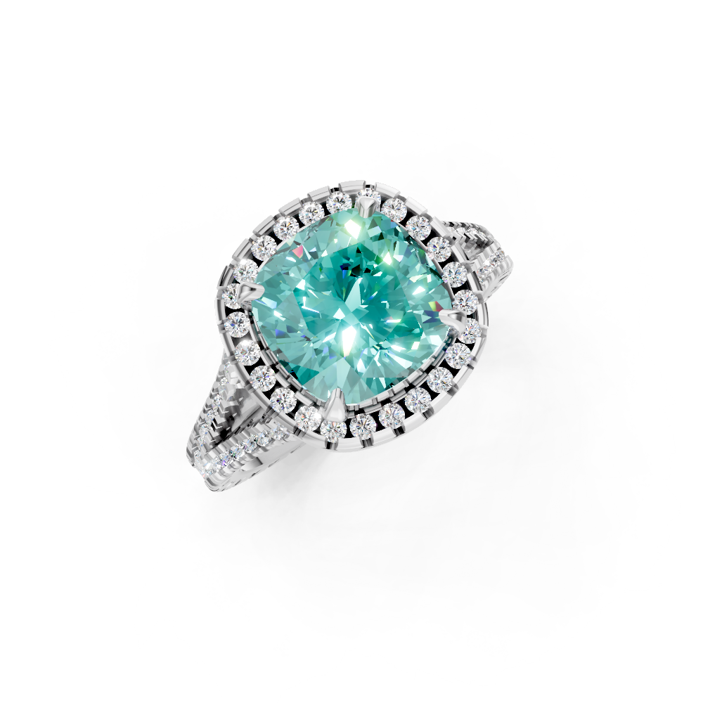 Paraiba Tourmaline Cushion Cut  Halo Ring