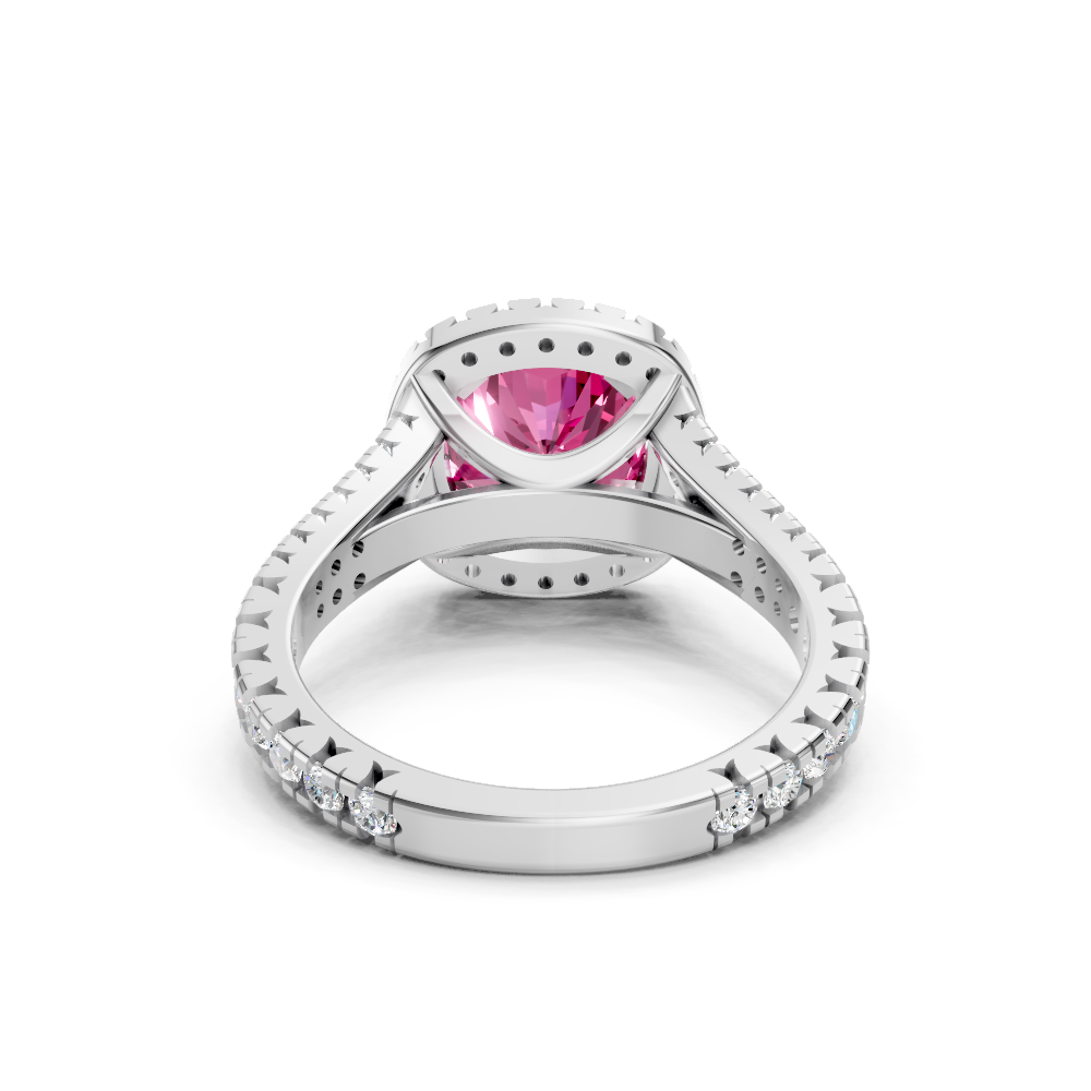 Pink Sapphire Cushion Cut Halo Ring
