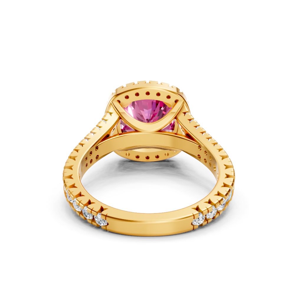 Pink Sapphire Cushion Cut Halo Ring