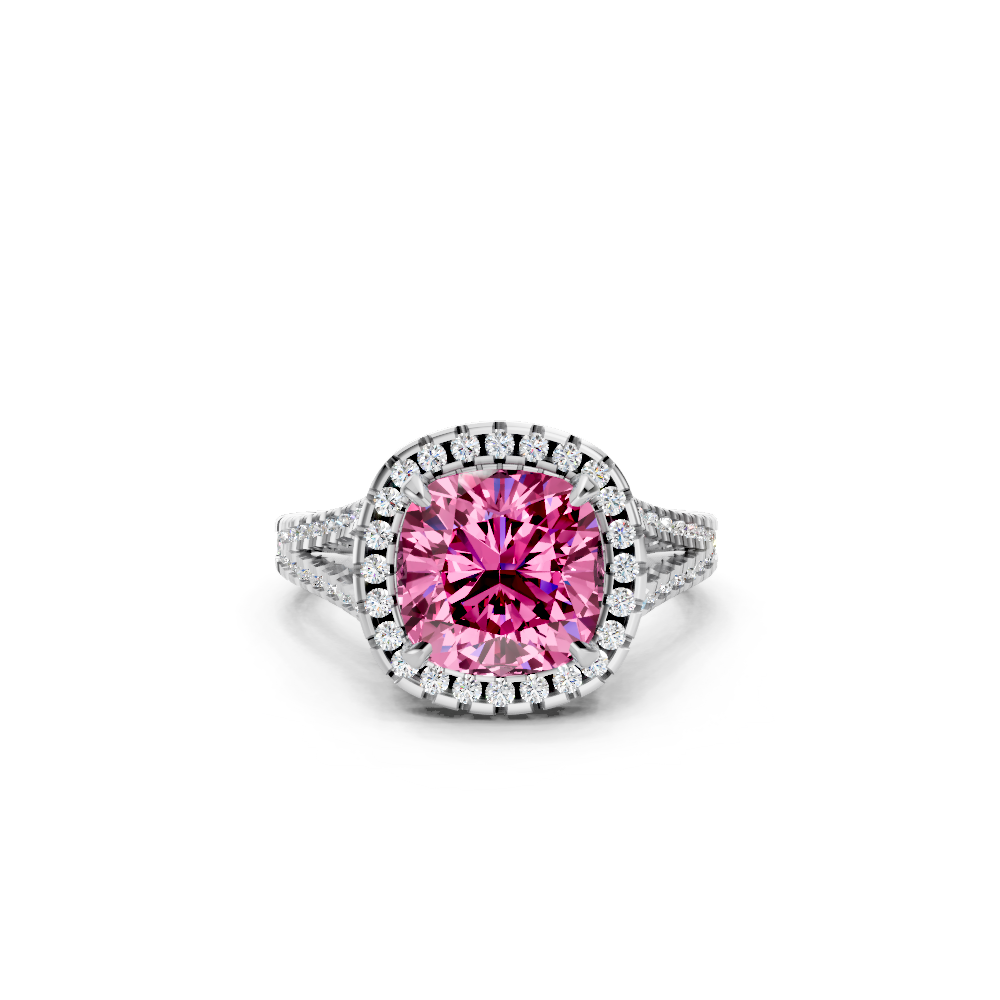 Pink Sapphire Cushion Cut Halo Ring