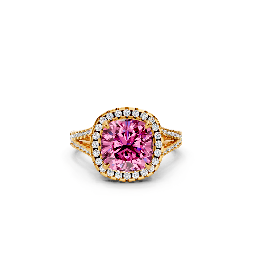 Pink Sapphire Cushion Cut Halo Ring