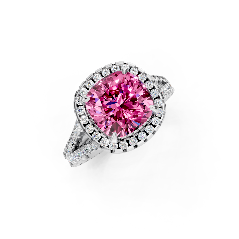 Pink Sapphire Cushion Cut Halo Ring