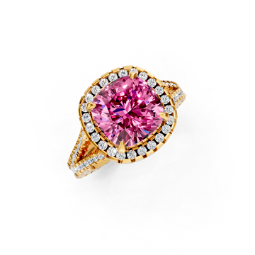 Pink Sapphire Cushion Cut Halo Ring