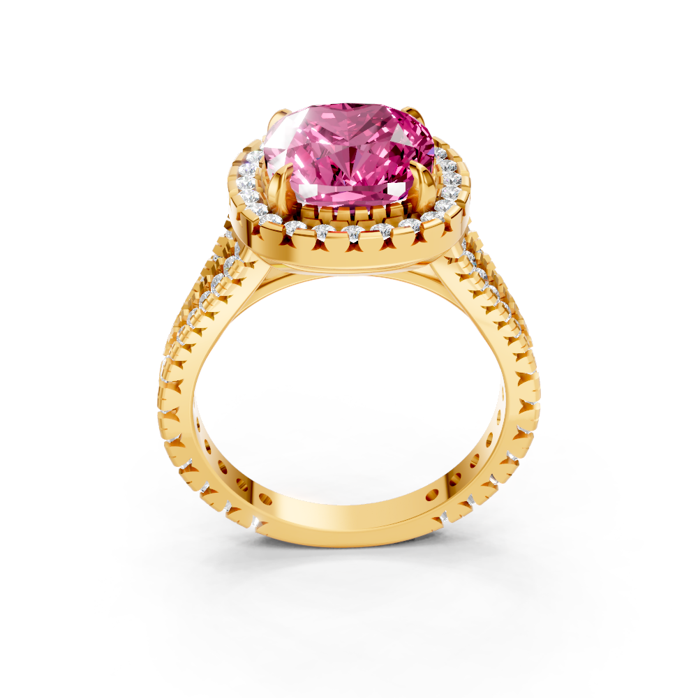 Pink Sapphire Cushion Cut Halo Ring