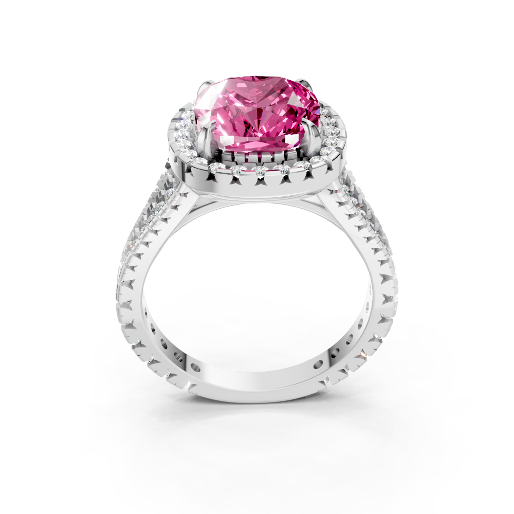 Pink Sapphire Cushion Cut Halo Ring