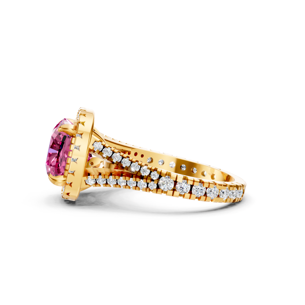 Pink Sapphire Cushion Cut Halo Ring