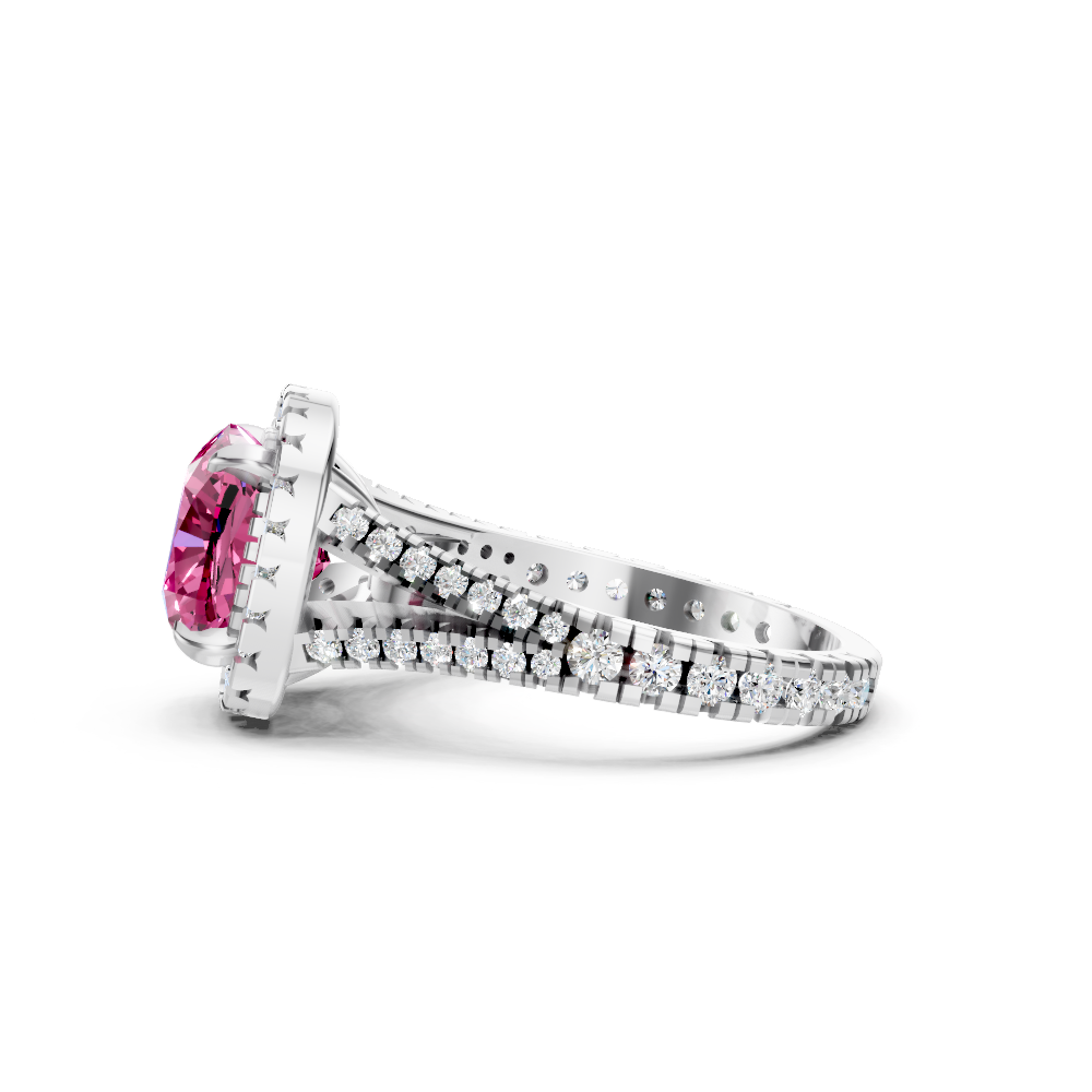 Pink Sapphire Cushion Cut Halo Ring