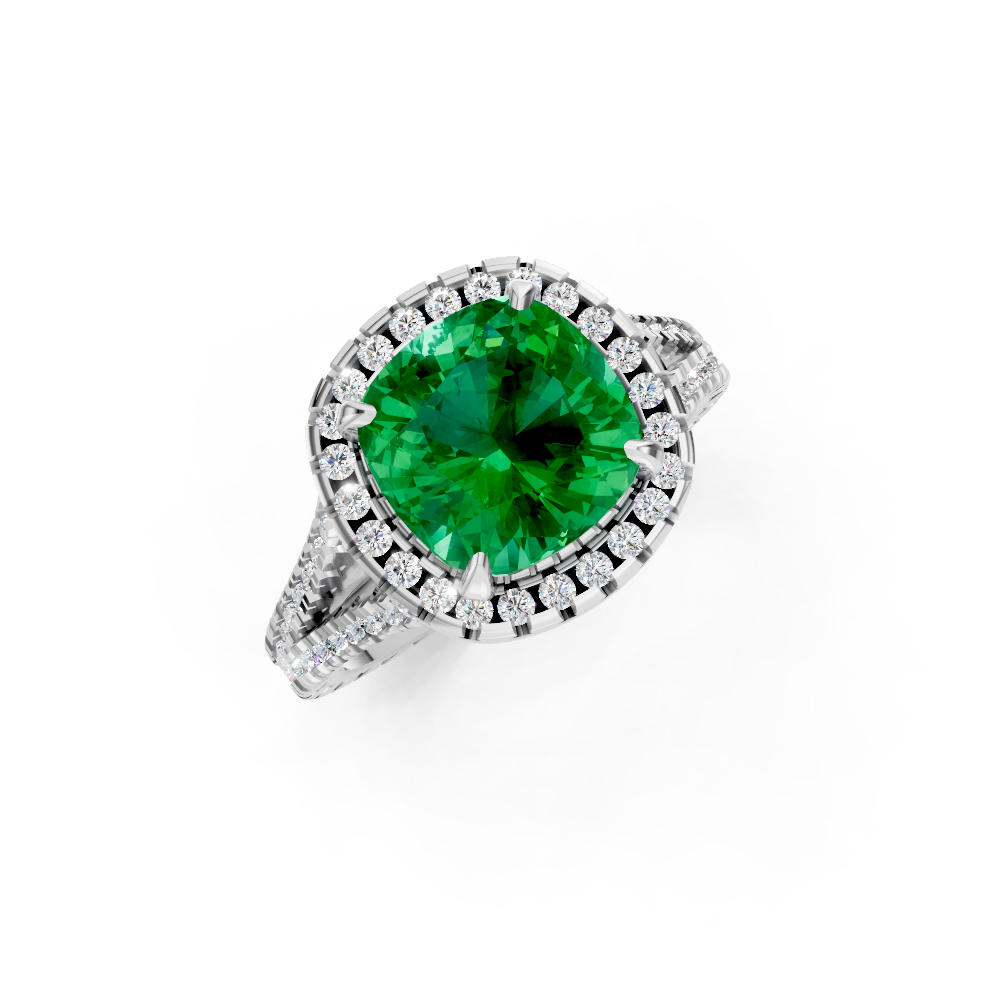 Colombian Emerald Cushion Halo Ring