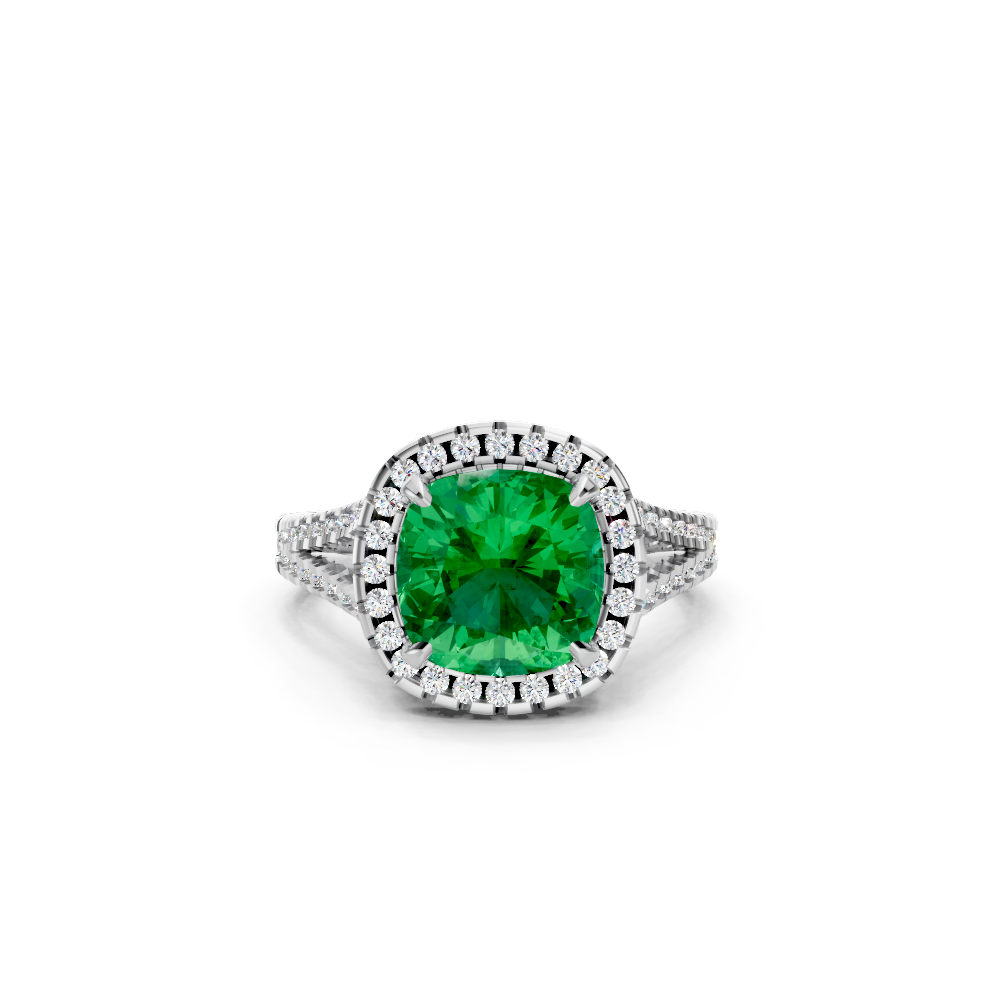 Colombian Emerald Cushion Halo Ring