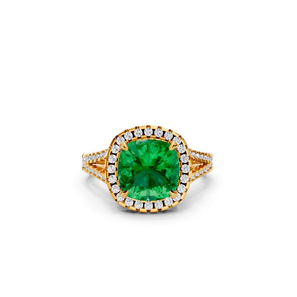 Colombian Emerald Cushion Halo Ring