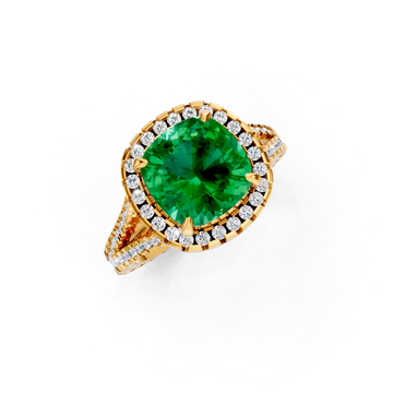 Colombian Emerald Cushion Halo Ring