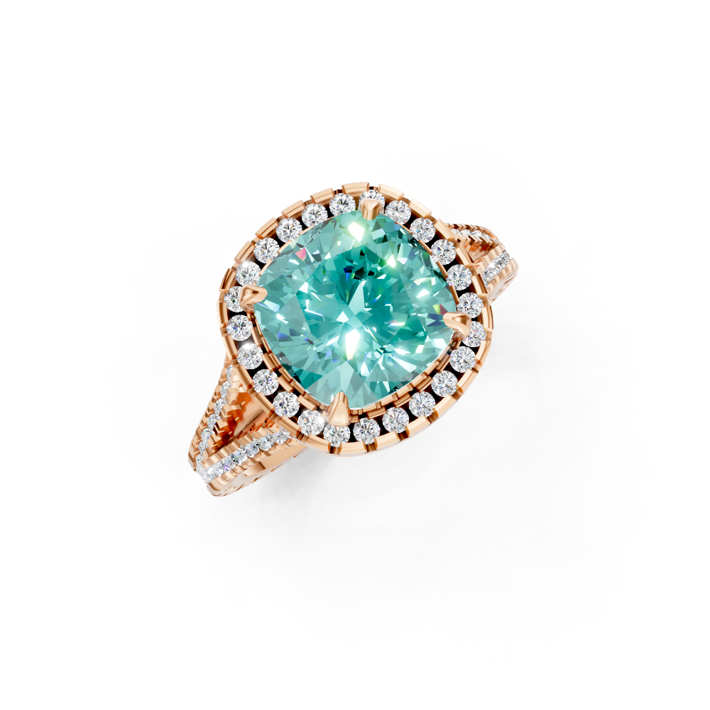 Paraiba Tourmaline Cushion Cut  Halo Ring