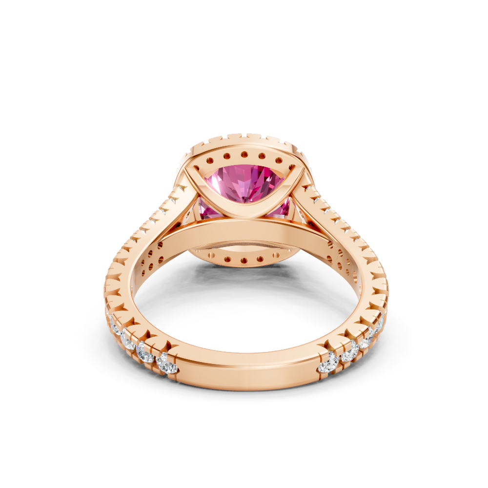 Pink Sapphire Cushion Cut Halo Ring