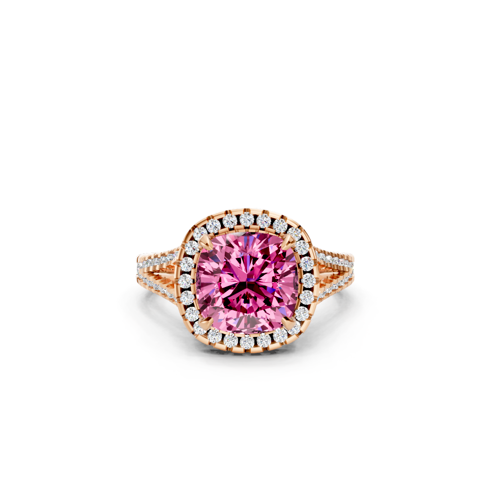 Pink Sapphire Cushion Cut Halo Ring