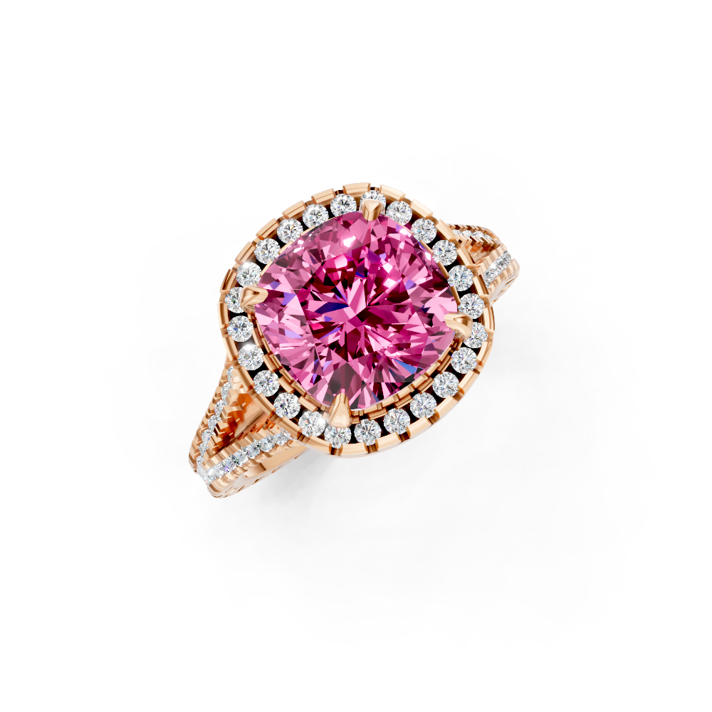 Pink Sapphire Cushion Cut Halo Ring