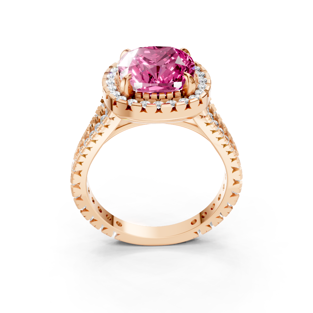 Pink Sapphire Cushion Cut Halo Ring