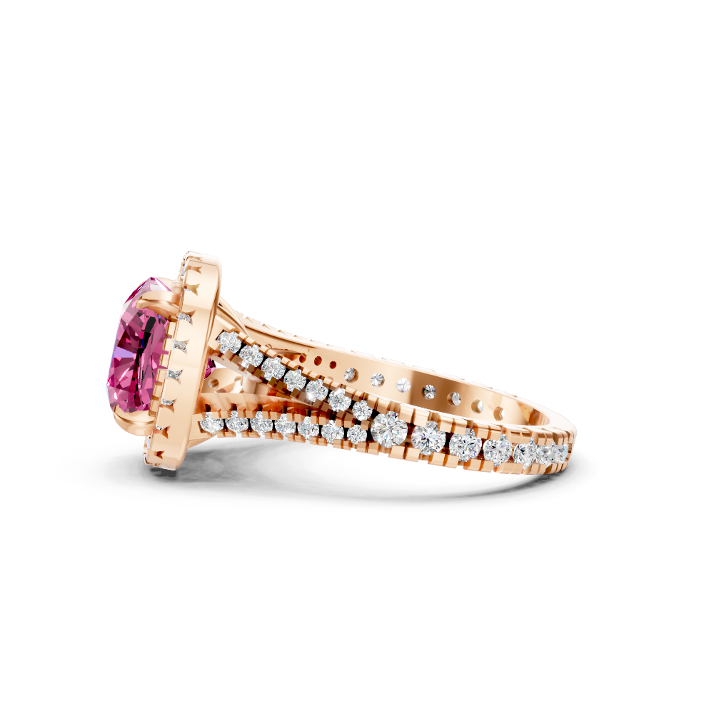 Pink Sapphire Cushion Cut Halo Ring