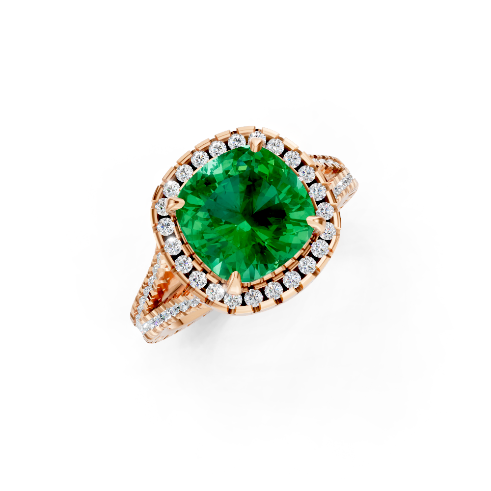 Colombian Emerald Cushion Halo Ring