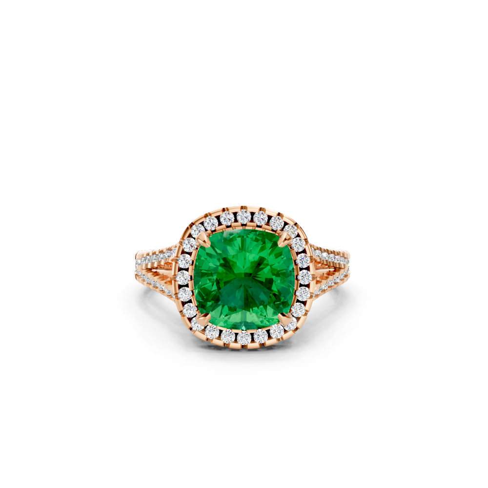 Colombian Emerald Cushion Halo Ring