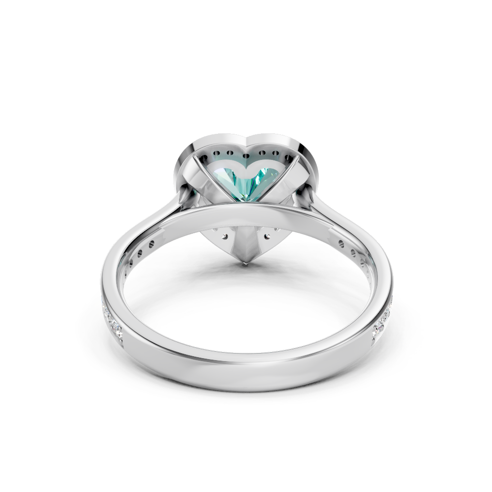 Paraiba Tourmaline Heart Halo Ring with Diamond Pavé Split Band