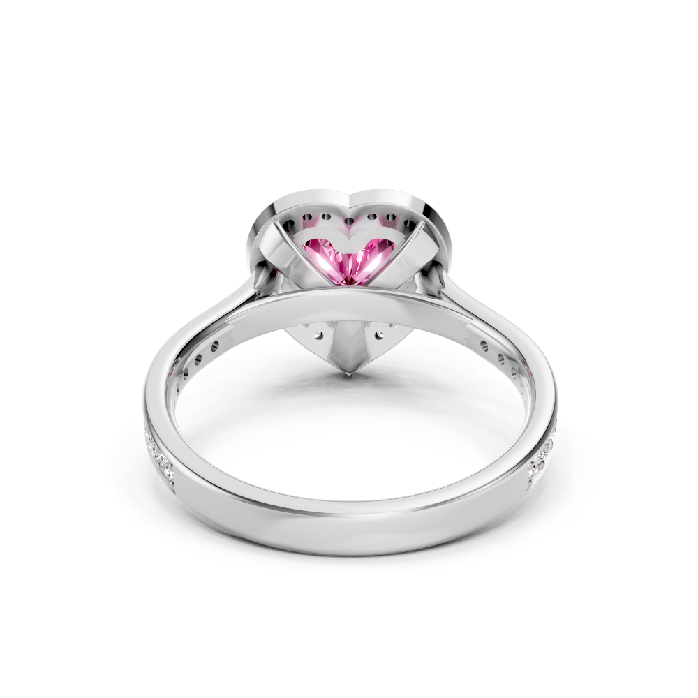 Pink Sapphire Heart Halo Ring with Diamond Pavé Split Band