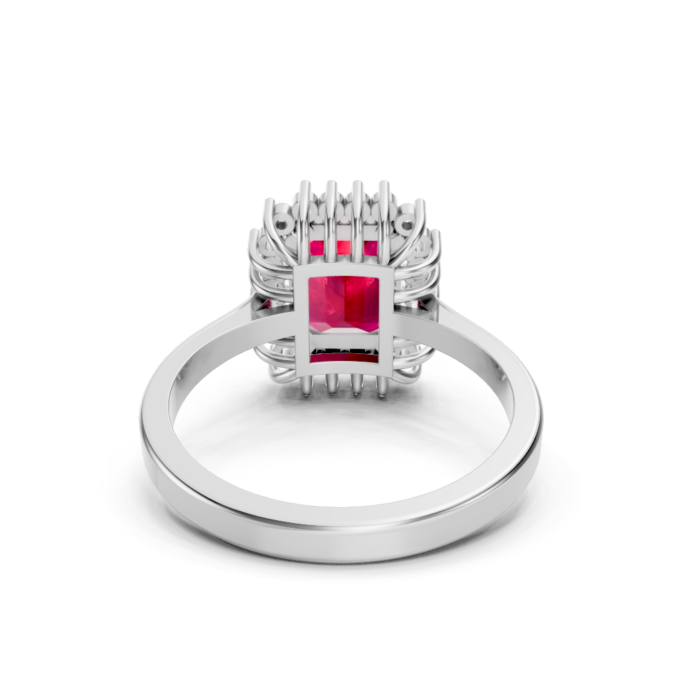 Pink Sapphire Emerald Cut Halo Ring