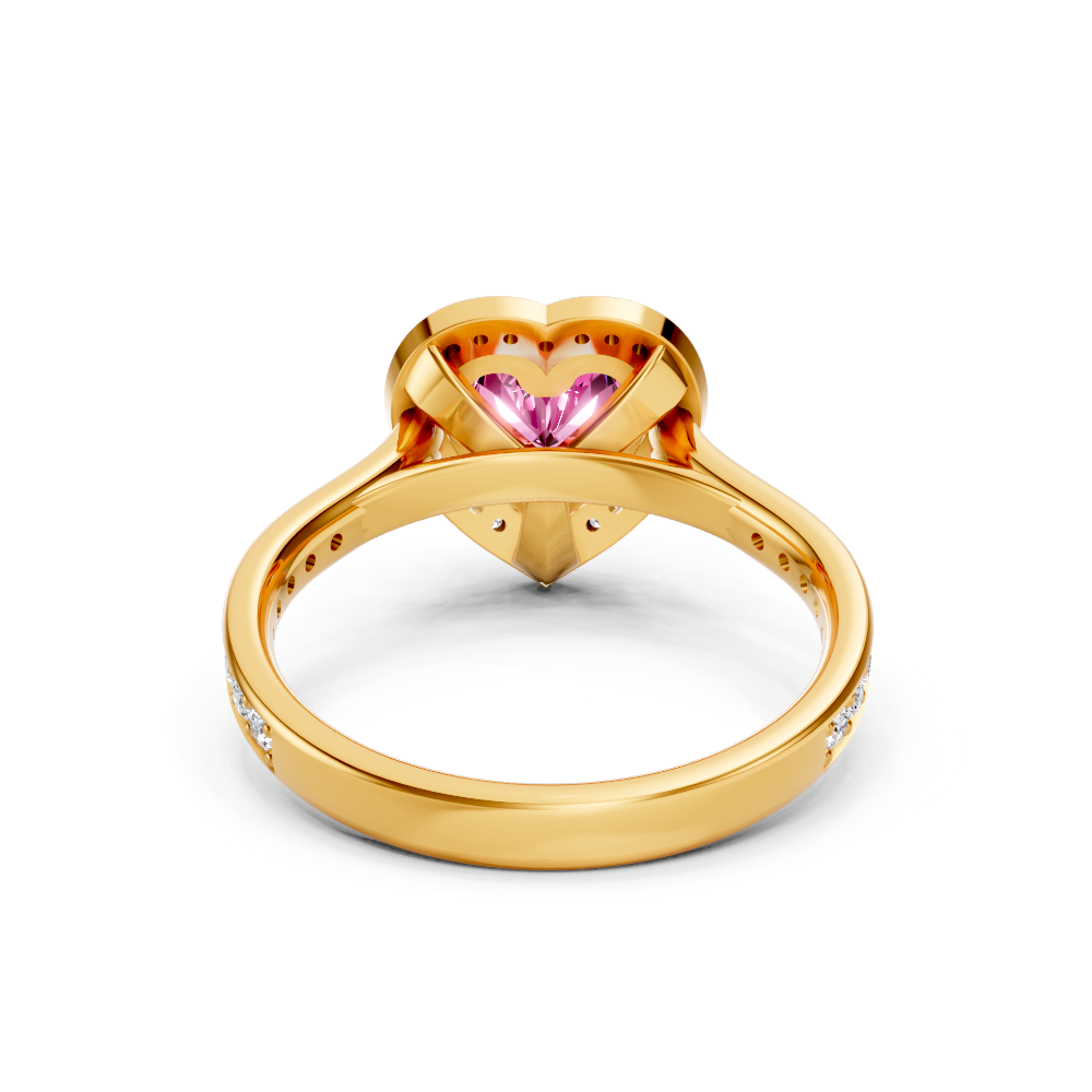 Pink Sapphire Heart Halo Ring with Diamond Pavé Split Band
