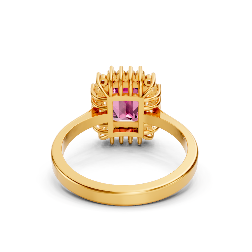 Pink Sapphire Emerald Cut Halo Ring