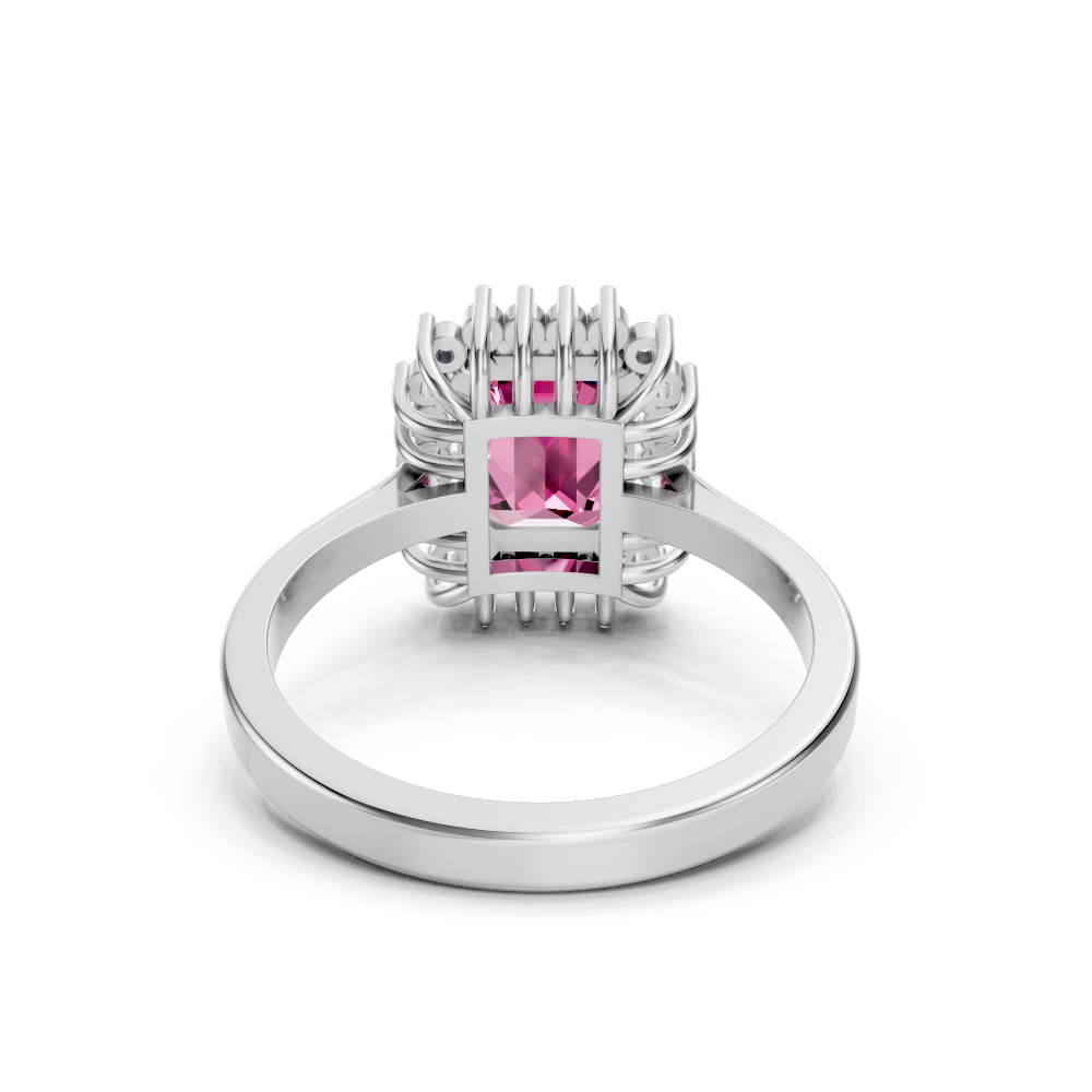 Pink Sapphire Emerald Cut Halo Ring