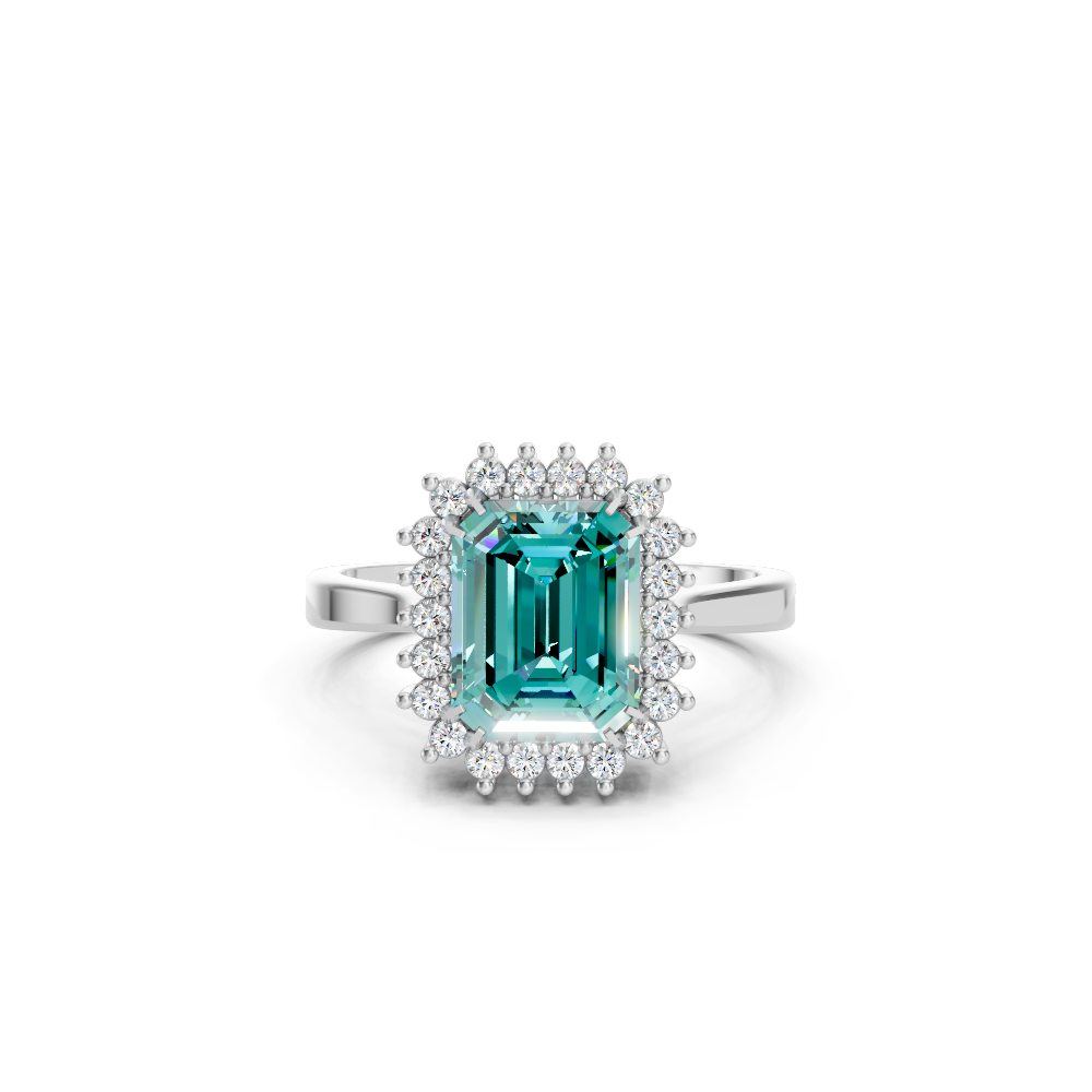 Paraiba Tourmaline Emerald Cut  Halo Ring