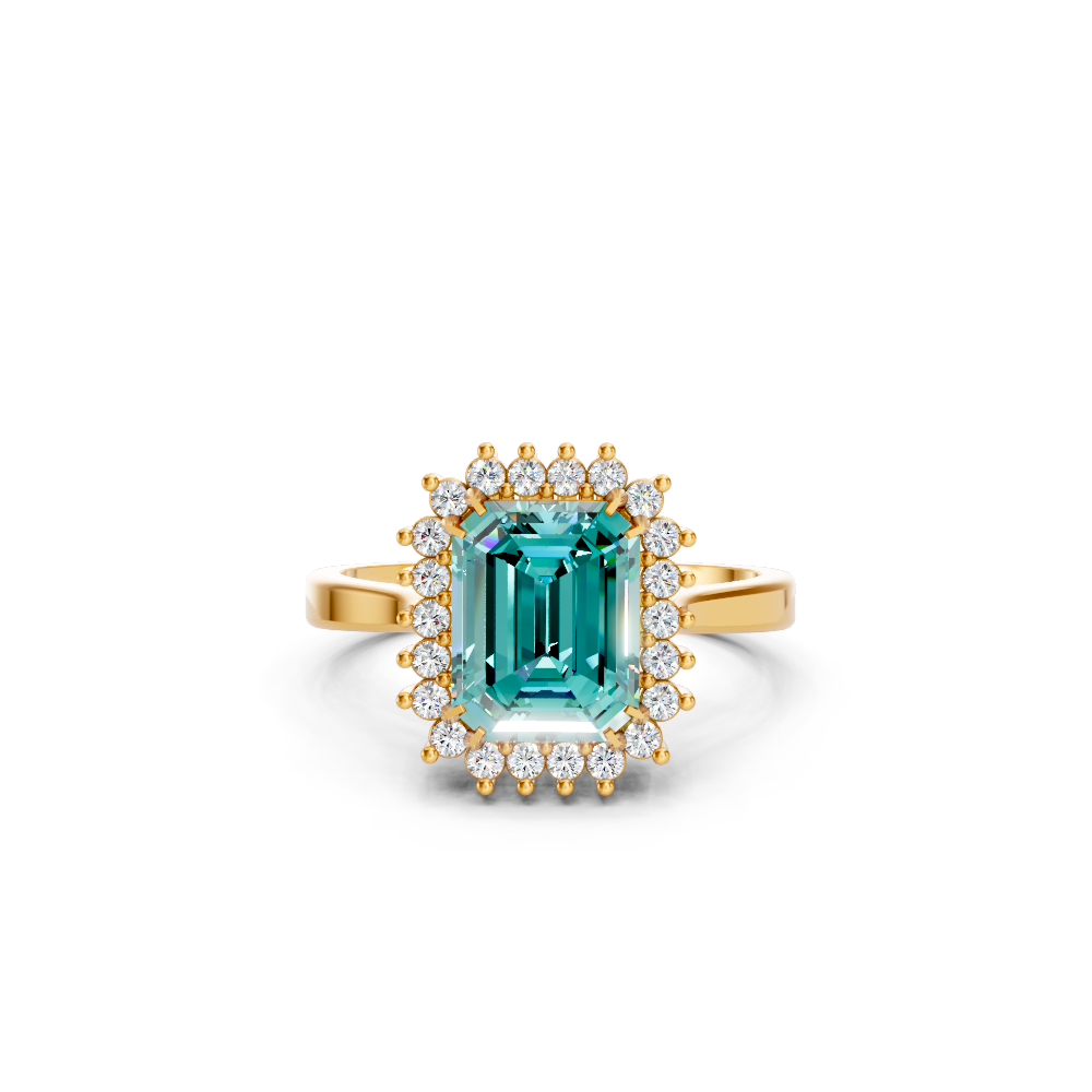 Paraiba Tourmaline Emerald Cut  Halo Ring