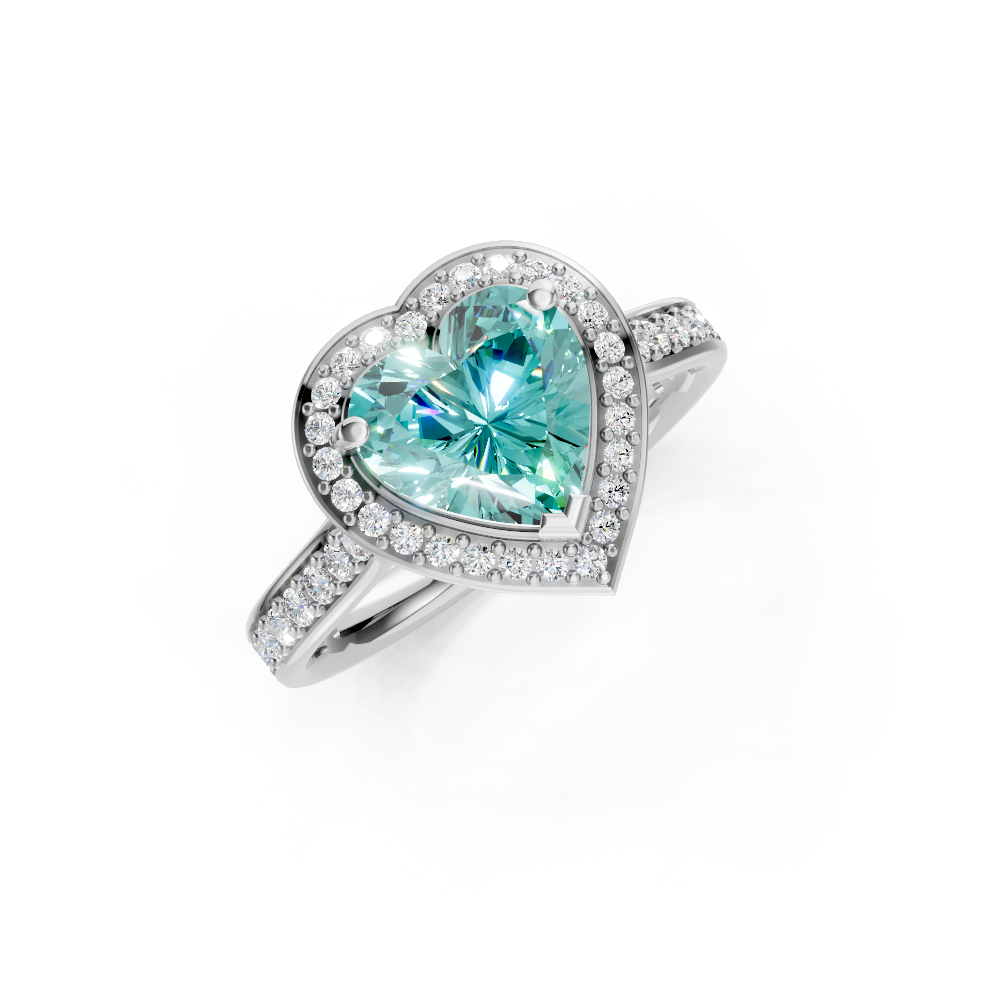 Paraiba Tourmaline Heart Halo Ring with Diamond Pavé Split Band